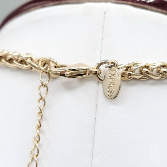 Express Floral Gold Tone Necklace Prong Set Cabochons Crystal Accents 16" - Picture 6 of 9